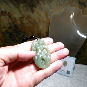 Premium Nephrite light greenish with a hint of yellowish "Getting Ones Savior" (mermaid half human half fish) pendant (with certificate) [Natural Crystal] 和田玉青白带微黃调遇贵人(美人鱼)吊坠(带证书)