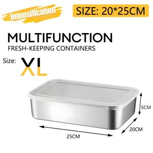 304 Stainless Steel Box Kitchen Storage Box Fresh-keeping Box with Lid Household Refrigerator Fruit COD
