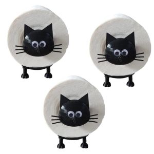 NOVAWEAR 3 PCS Cat Shape Roll Paper Holder Plastic 3D Printed Toilet Tissue Rack Funny Bath Storage Toilet Paper Rack Kitchen