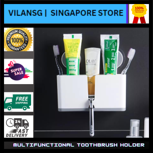 Wall Mounted Multifunctional Toothbrush Holder | Vacuum Plastic Suction Cup Drill-Free White Color Toothbrush Holder