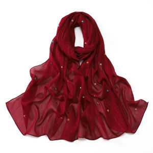 Jifang ผ้าไหมย่นมีจีบลายหัวใจด้ายเงินชิมเมอร์สีสันสดใสเช่นผ้าคลุมไหล่ผ้าชีฟองผ้า Pashmina WC103ผ้าคลุมไหล่ฮิญาบมุสลิมงานแต่งงาน