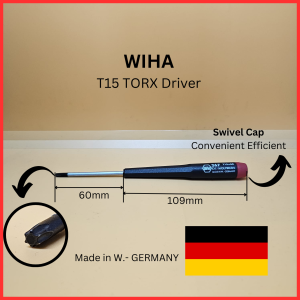 Ready Stock. Wiha T15 Torx driver with Swivel Cap. Torx head without hole. Made in W -Germany