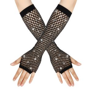 TEENI Masquerade Mesh Gloves Long Gloves Prom Party Gloves Rhineston Gloves Vintage Lace Mittens Women