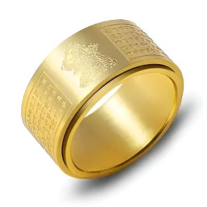 Guardian Heart Sutra Fortune Ring Mens Solid Chunky Good Luck Ring For Men Buddha Seal Heart Sutra Ring