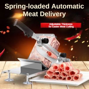 Stainless Steel Adjustable Manual Meat Slicer: Efficient Cutter for Frozen Meat Beef Mutton and Roll Bacon. Ideal for Commercial and Household Use