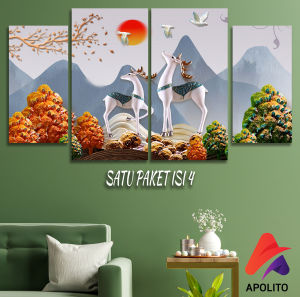 HIASAN DINDING PEMANDANGAN RUSA  SET ISI 4 AESTHETIC 3D DEER KAMAR DEKORASI RUMAH WALL DECOR AESTHETIC DECOR KAMAR RUSA