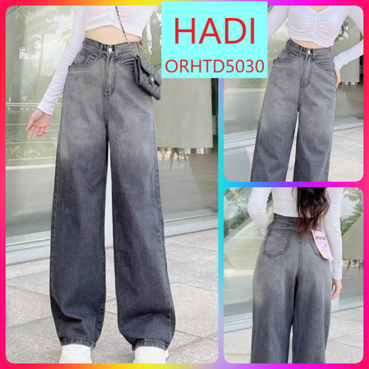 [ VIDEO CÀO CỒN ] QUẦN JEANS ỐNG RỘNG NỮ LƯNG CAO LOANG MÀU XÁM FORM ...