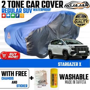 ROJAJAN 2 Tone Car Cover for Hyundai Stargazer X Waterproof Sunproof Heavy Duty Cover Garterized Strap Lock W/ Chamois