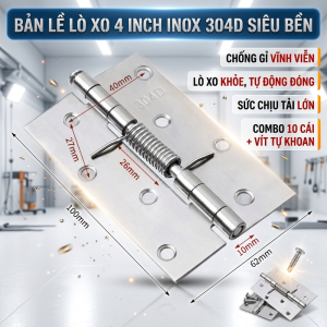 Premium Bản lề tự đóng inox 304 4 inch lò xo chống gỉ 10 cái kèm vít cửa gỗ Self Closing Hinge