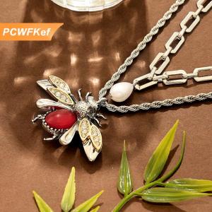 【PCWFKef】 สร้อยคอต่างหูห้อยไข่มุกเทียมดีไซน์สัตว์โลหะแนววินเทจสำหรับผู้หญิงเครื่องประดับแฟชั่นของขวัญปาร์ตี้วันหยุด