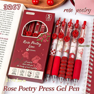 Flower Gel Pen Set 5Pcs 0 5mm Black Ink Quick Dry Retractable Cute School Supplies Journal