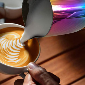 IRONBOX Milk Frothing Pitcher Silver with Inner Scale Line/Rainbow Color SUS 304 Stainless Steel Coffee Milk Frother Milk Jug Cup  with Latte Art Pen [In Stock/Fast Shipping]
