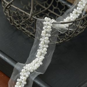MIRELAE Pearl Beaded Pearl Beaded Trim Width 3.5/4cm Rhinestone Lace Trim Ribbon Decoration Applique Applique Trimming DIY Sewing