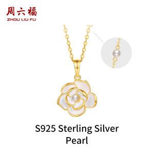 ZHOU LIU FU 周六福 S925 Sterling Silver Jewelry Set Cute Rose Drop Earring Pearl Earrings Flower Necklace Fashion Jewelry for Women Girl J0613209/J0913210/J0913211