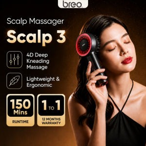 Breo Scalp 3 Electric Scalp Massager Head Massage Comb IPX7 Waterproof Cordless Rechargeable 850nm Red Light 3 Massage Modes Serum Applicator for Wet and Dry Hair