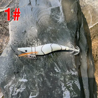 Luminous Casting Lure 8cm/10cm/12cm - Wood Shrimp Jig with 3D Eyes for Squid/Cuttlefish
