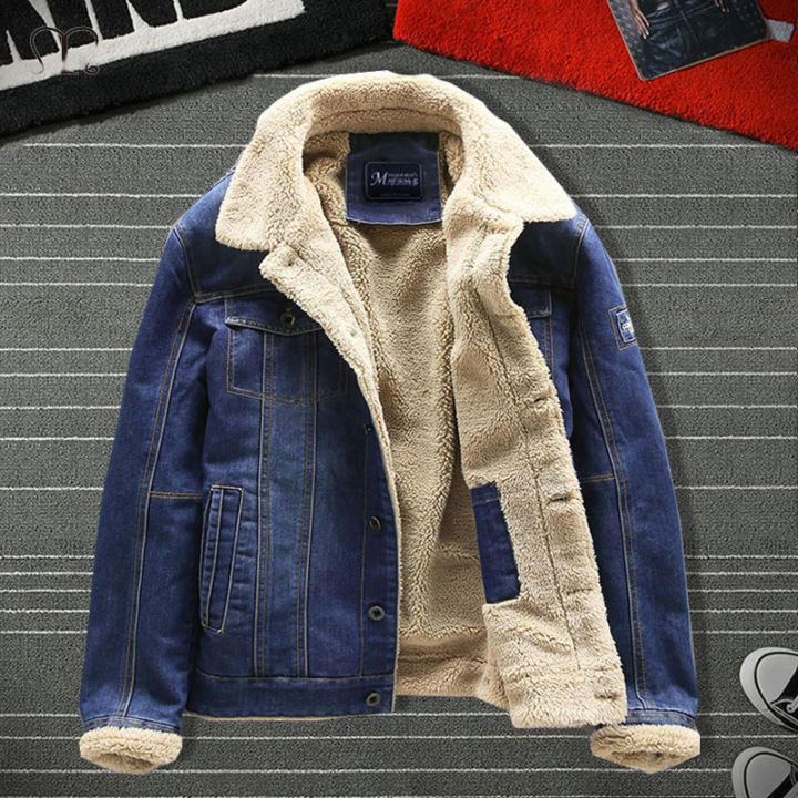 Jean Jacket Men Thick Streetwear Denim Bomber Jackets Coat Male Vintage  Blue Men's Outwear Plus Velvet Single Breasted Windbreak YCYING 2023