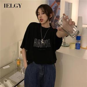 IELGY womens mid-length loose letter short sleeve T-shirt