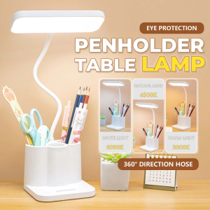 USB Rechargeable Lamp Shade LED Desk Lamp with Pen Holder Study Light for Bedroom Dim Reading Lamp