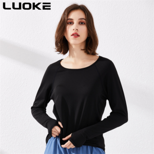 Luoke Elastic Quick Drying Loose Fitness Sports Top Womens Running Slim Mesh Breathable Yoga Long Sleeve T-shirt