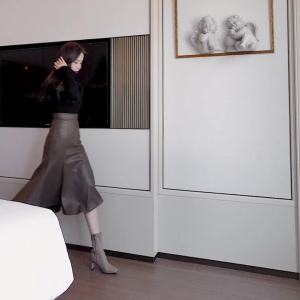 AMMIN กระโปรงพียูจีบเอวสูงแฟชั่นสไตล์เกาหลีกระโปรงนางเงือกโบราณกระโปรงทรงเอทำงาน2024ฤดูใบไม้ผลิ/ฤดูร้อน