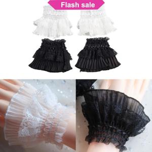 SHENHAO2🎀 Có Thể Tháo Rời Tay Áo Giả Còng Nữ Ren Mỏng Pleated Flare Tay Áo Ruffles Dây Đeo Cổ Tay Áo Len Áo Trang Trí Tay Áo