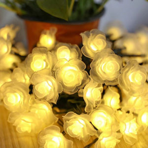 Eid Mubarak Lampu Rose Flower Solar Strings Lights Waterproof Outdoor Lights Solar Fairy Lights