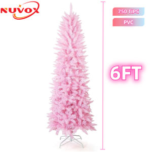 NUVOX 2024 5/6 FT Artificial PINK Pencil Christmas Tree Decoration Slim type 1075 Thick Branch Tips Hinged Slim Xmas Tree Christmas Decorations