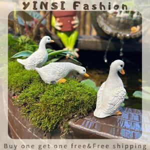 YINSI 3pcs Cute White Duck Hydroponic Lotus Flower Pot Retro Resin Statue Outdoor Sculpture For Home Office Desk Garden Desk Decor Ornament