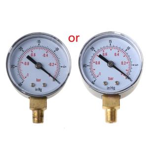 Metal Dual Scale Economy Pressure Gauge with 1/8 BSPT Bottom Mount Measuring Range -1/0 Bar -30" Hg 52mm Diameter