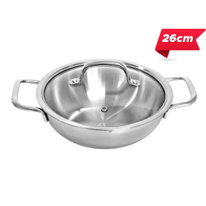 Nồi lẩu Inox 304 đúc liền 3 lớp 2 quai Kimscook Uni-Clad size 22cm/ 26cm vung kính chuẩn Hàn Quốc