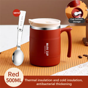 VIVOLILV 【Low Price】 500ml Stainless Steel Coffee Cup Mug With Spoon And Handle 304 Stainless Steel Vacuum Flask Insulated Mug Portable Coffee Cup Mug