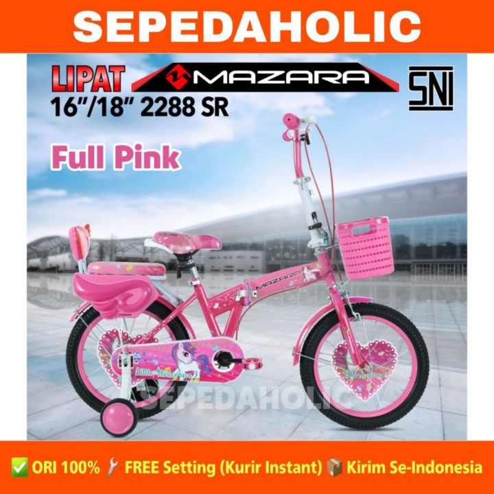 Sepeda Lipat Anak Perempuan MAZARA 2288 SR Ukuran 16 18 Inch Keranjang