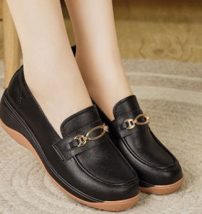 Free Shipping WomenS Loafers Spring And Autumn Collection Korean Style Thick-Soled Wedge-Heeled Comfortable For Mothers Fashionable And Versatile Casual Shoes