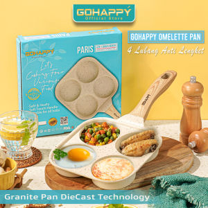 Panci Omelette Pan 4 lubang - Cetakan kue martabak mini GOHAPPY GHC54C CREAM GRANIT ANTI LENGKET dorayaki serabi 4 Holes Anti lengket Cocok untuk semua kompor termasuk induksi