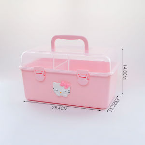 READY STOCK Pink Home Storage Box Medicine Box Multi-Layer First Plastic Beauty Cat Nail Box Small Medicine Box