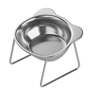 OUTOPEN Anti overturning Stainless Steel Cat Bowl Fall-Resistant Cervical Protection Elevated Cat Food Bowl Anti-leak 15°Tilted Angle High Foot Dog Feeder Pet Supplies