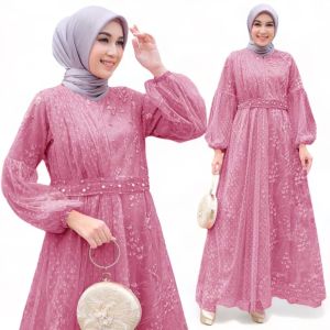 MAXI ADILA GAMIS MUSLIM TILE DOT LEBARAN KONDANGAN PESTA TERKINI