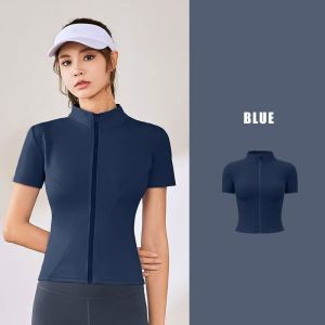 FUYOGI Sport Jacket Woman Short Sleeve Fitness Workout Runing Zipper Quick Drying Solid Color