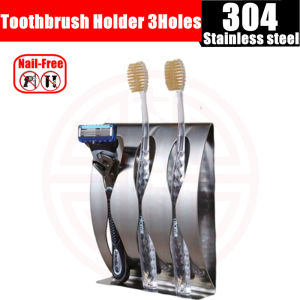 Toothbrush Holder Razor StandStainless Steel Adhesive Wall Mounted Tooth Brush Holder Accessories for Bathroom Lavatory Home Storage & Organizer3 Holes(With Free Gift)