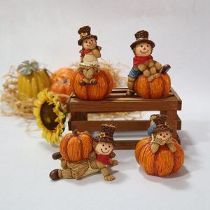 YOUSHI TOP Resin Pumpkin Scarecrow Ornaments Lovely Boys And Girls Pumpkin Statue Decorative Unique Home