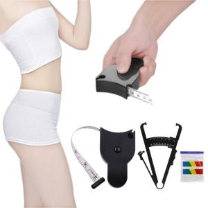 Double Scale Body Fat Skinfold Caliper with Retractable Measuring Tape For Accurate Arm Thigh Waist Measurements Tool