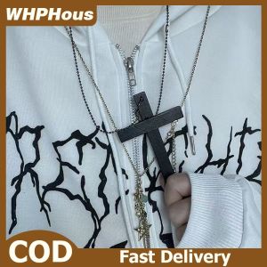 WHPHous New Vintage Wooden Cross Pendant Wax Rope Necklace For Men Women Accessories Jewelry Gift