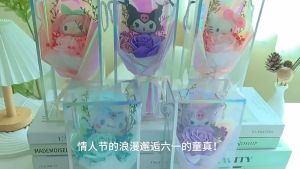 Cartoon Doll Bouquet Gift Box Soap Flower Plush Cute Decor Birthday Valentine Kids Present