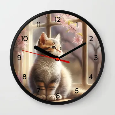 Jam dinding kucing lucu dengan kupu-kupu hiasan dinding jam bulat cocok untuk rumah kantor sekolah
