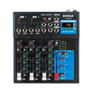 BOMGE F7/F4MP3 7 Channel Audio Mixer 17VAC*2 Computer Recording KTV Live Broadcast System With Bluetooth 48V Phantom Power Mixer Interface Playback USB DJ Sound Mixing Console MP3 Jack for Computer Studio Recording