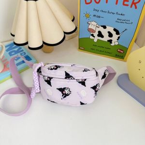 FUTUI Kitty Cat Kuromi Melody Chest Bag Pochacoo Cinnamoroll Cartoon Anime Shoulder Bag Kawaii Stripe Nylon Waist Pack Bag Boy/Girls