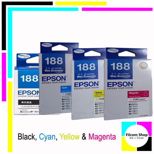 M188b Ink Epson 188 Black, Cyan, Yellow & Magenta Ink Set of 4 Colors | Lazada PH