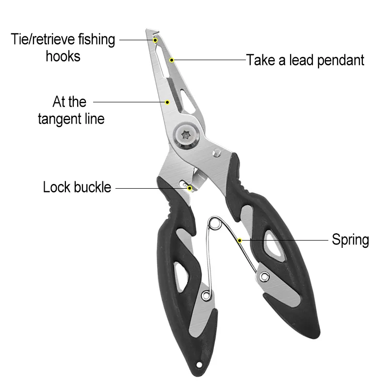 Fishing Pliers Luya Stainless Steel Curved Mouth Fish Line Scissors  Multi-functional Clip Fish Sub Ring