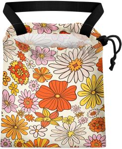 Car Trash Bag Hanging Back of Seat Waterproof Small Cute Printed One-Handed Strap Drawstring Garbage Bags for Car-Black Cat Floral